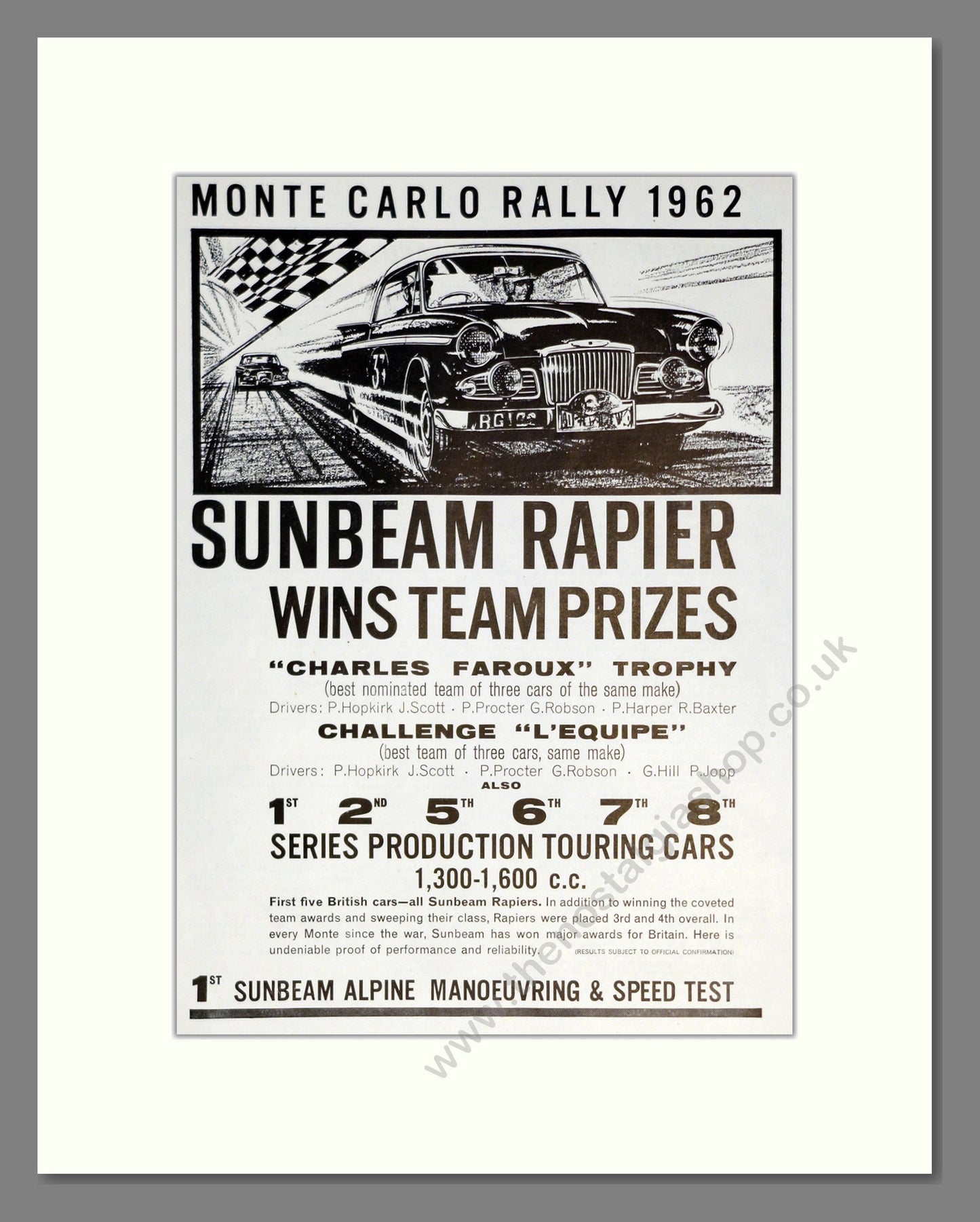 Sunbeam - Rapier. Vintage Advert 1962 (ref AD61858)