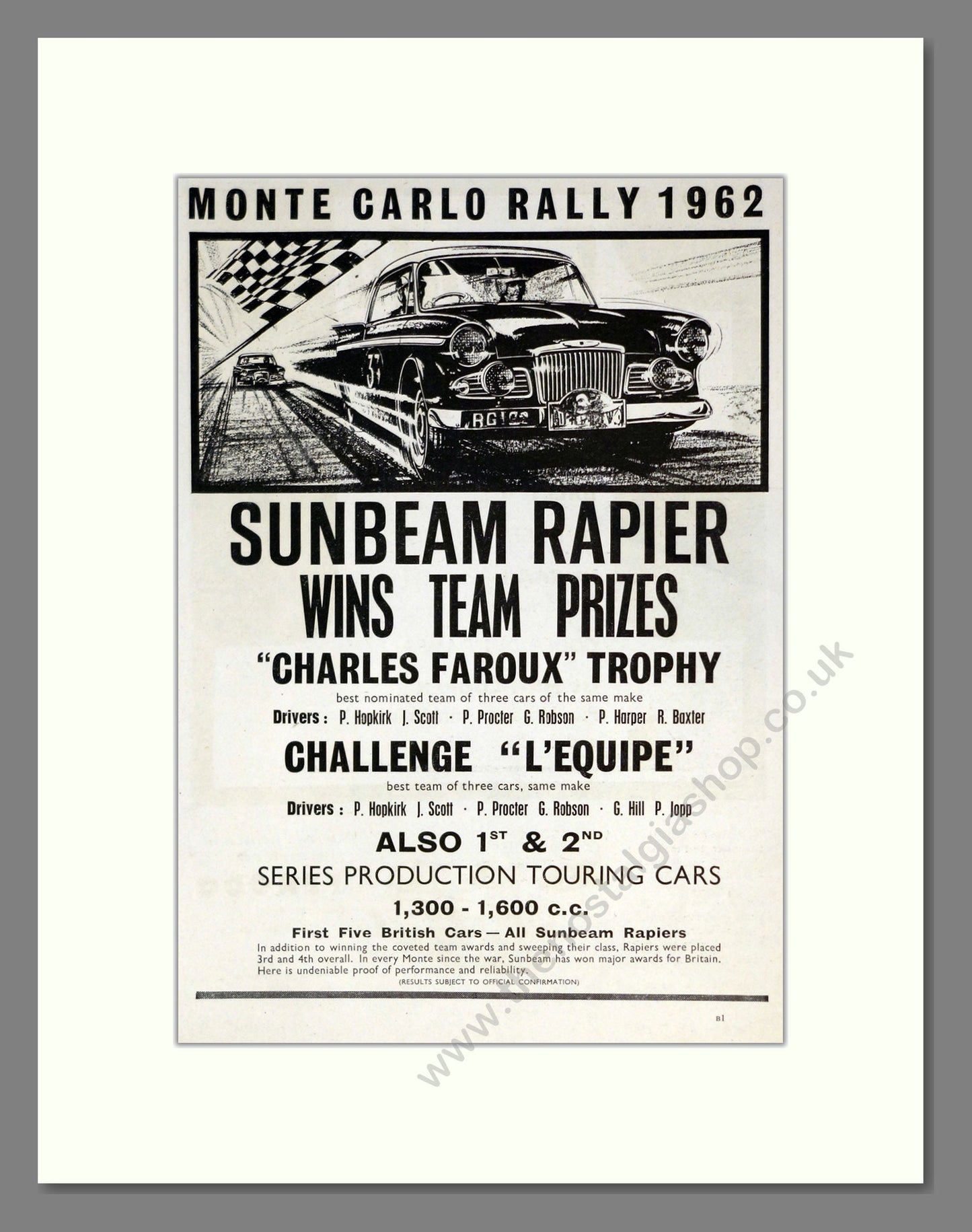 Sunbeam - Rapier. Vintage Advert 1962 (ref AD61859)