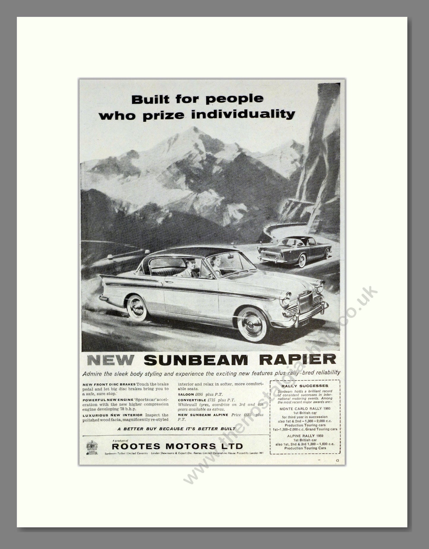 Sunbeam - Rapier. Vintage Advert 1960 (ref AD61866)