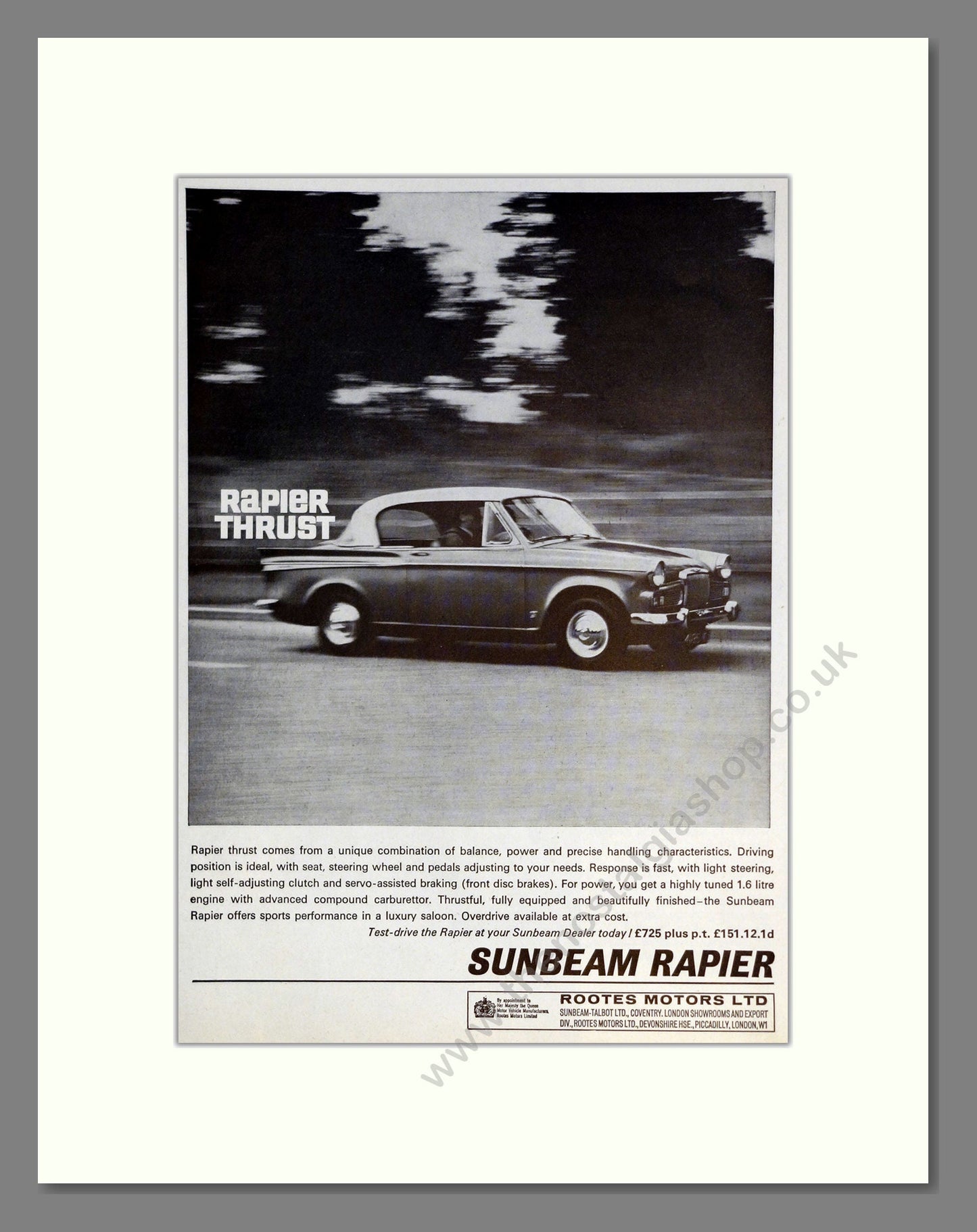 Sunbeam - Rapier. Vintage Advert 1964 (ref AD61870)
