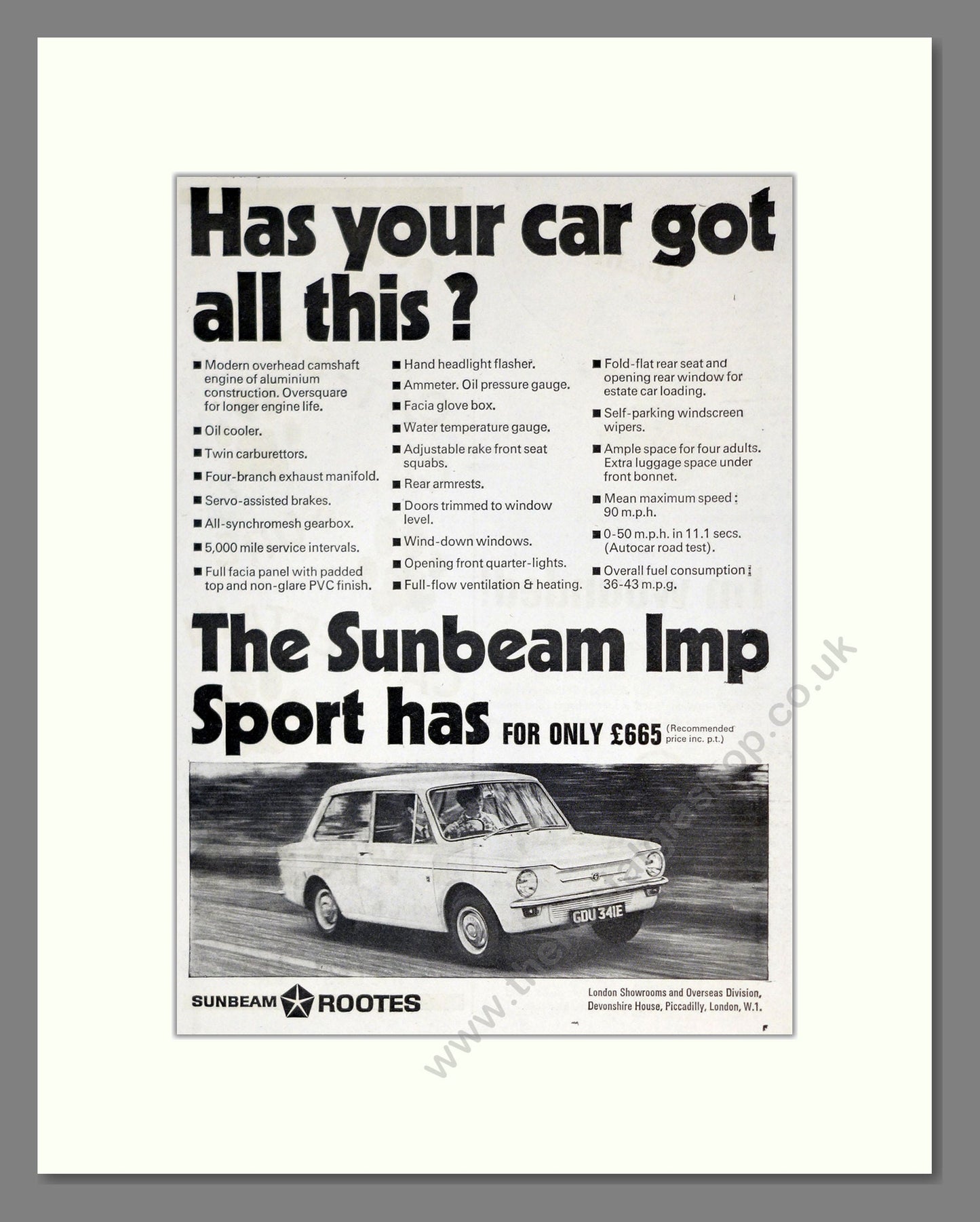 Sunbeam - Imp. Vintage Advert 1967 (ref AD61882)