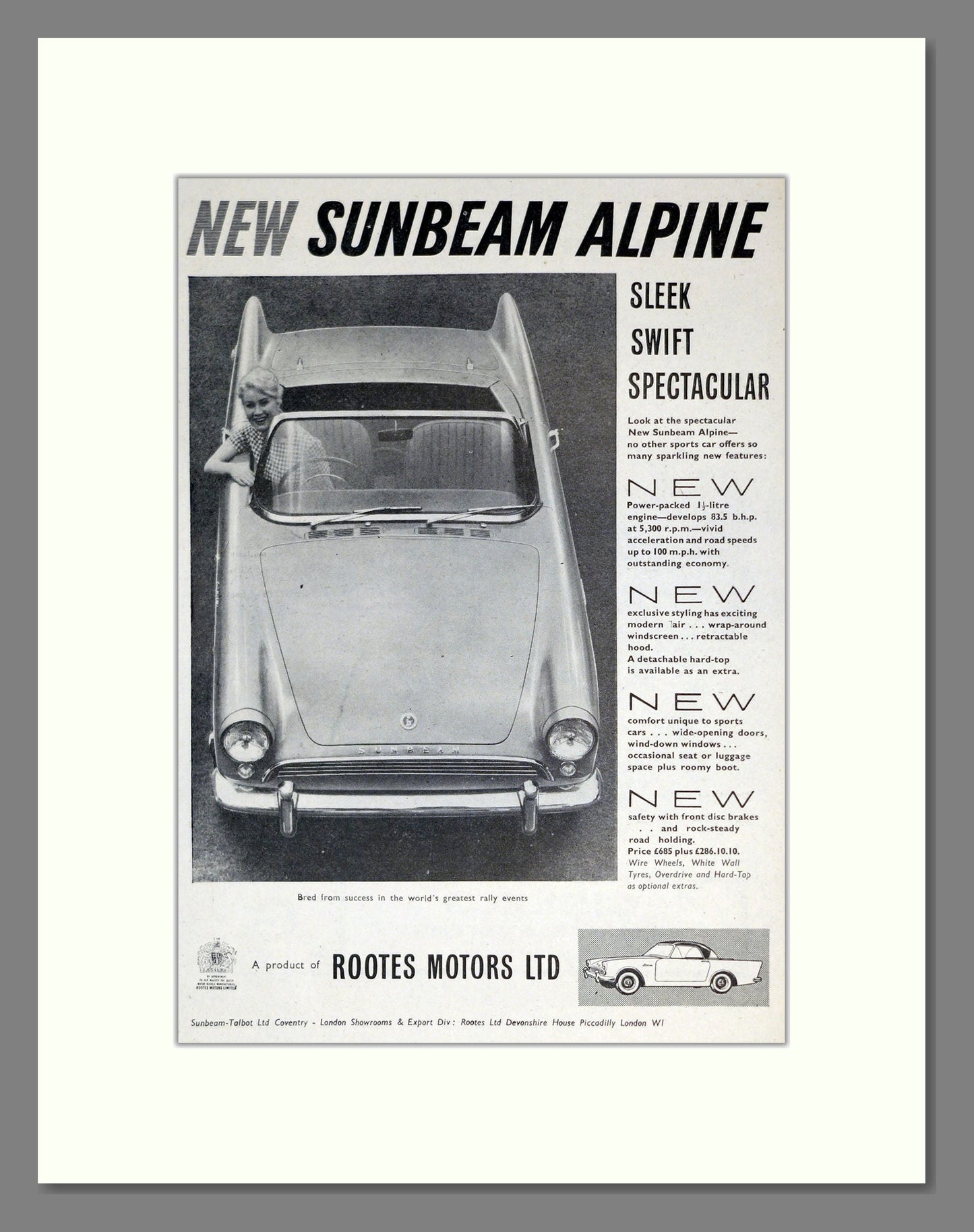 Sunbeam - Alpine. Vintage Advert 1959 (ref AD61891)