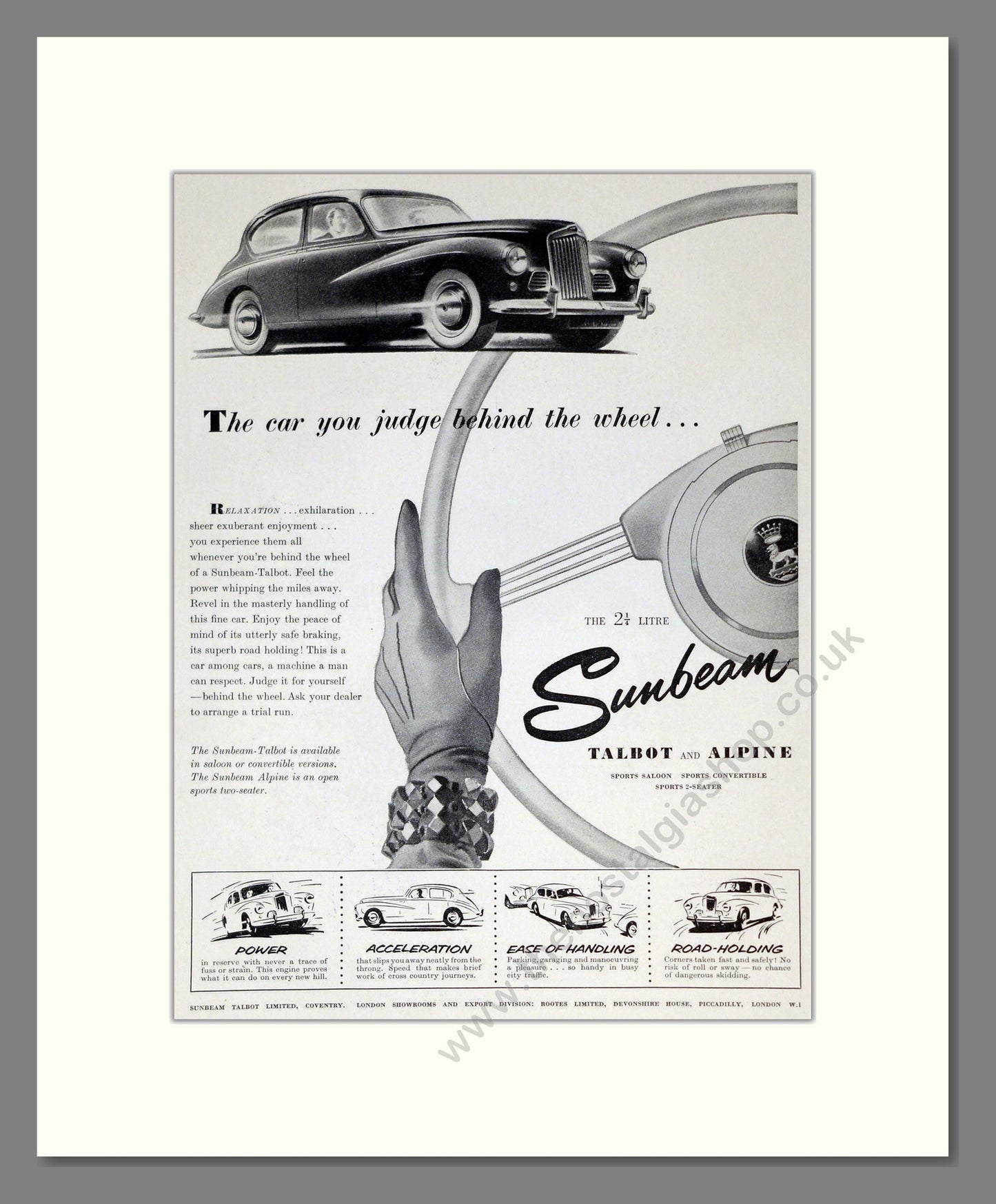 Sunbeam - Talbot And Alpine. Vintage Advert 1954 (ref AD61903)