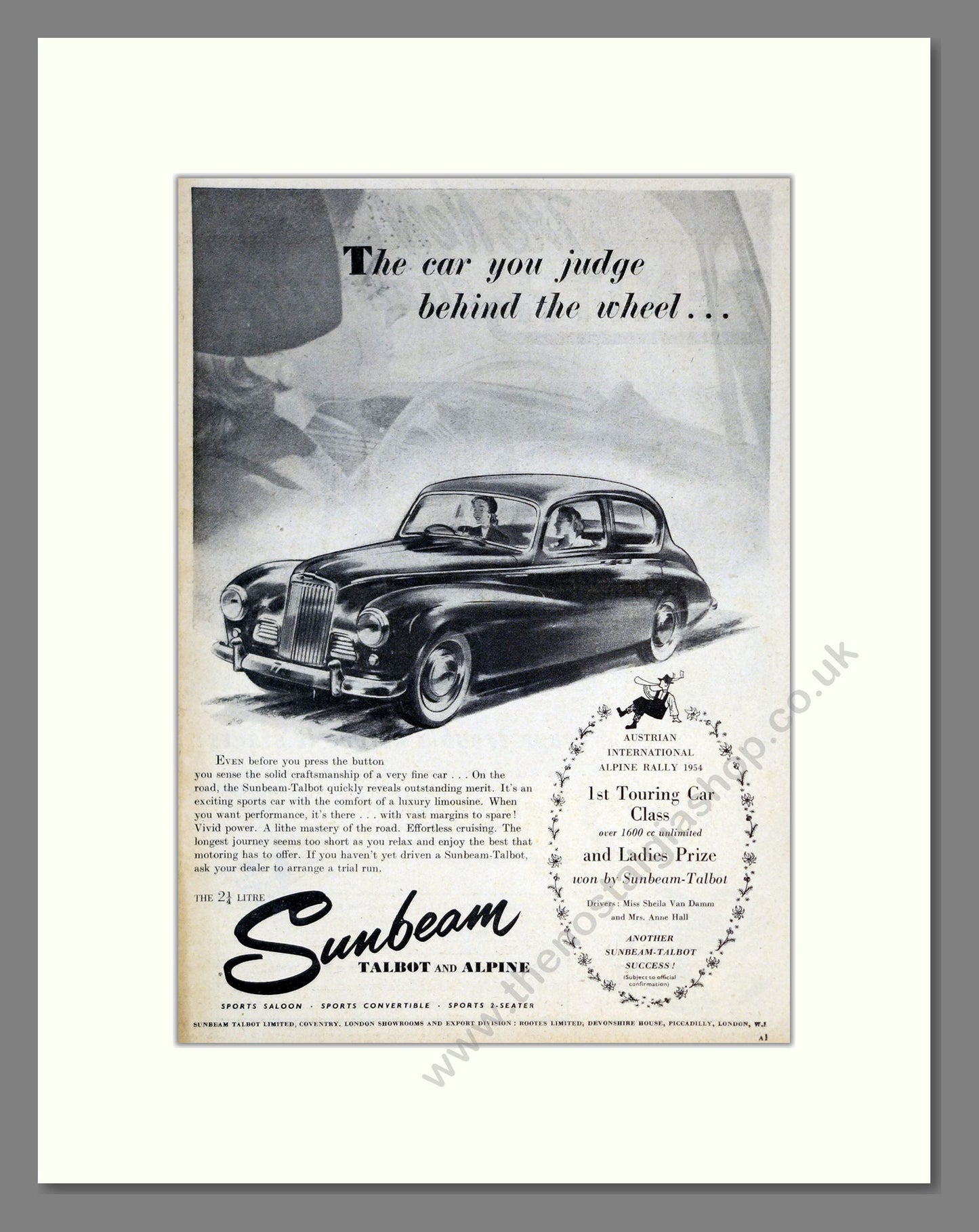 Sunbeam - Talbot And Alpine. Vintage Advert 1954 (ref AD61907)