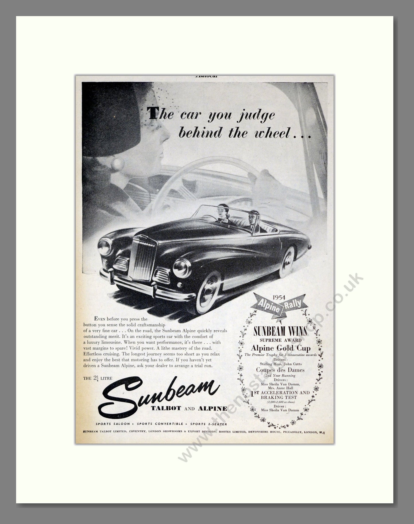 Sunbeam - Talbot And Alpine. Vintage Advert 1954 (ref AD61909)