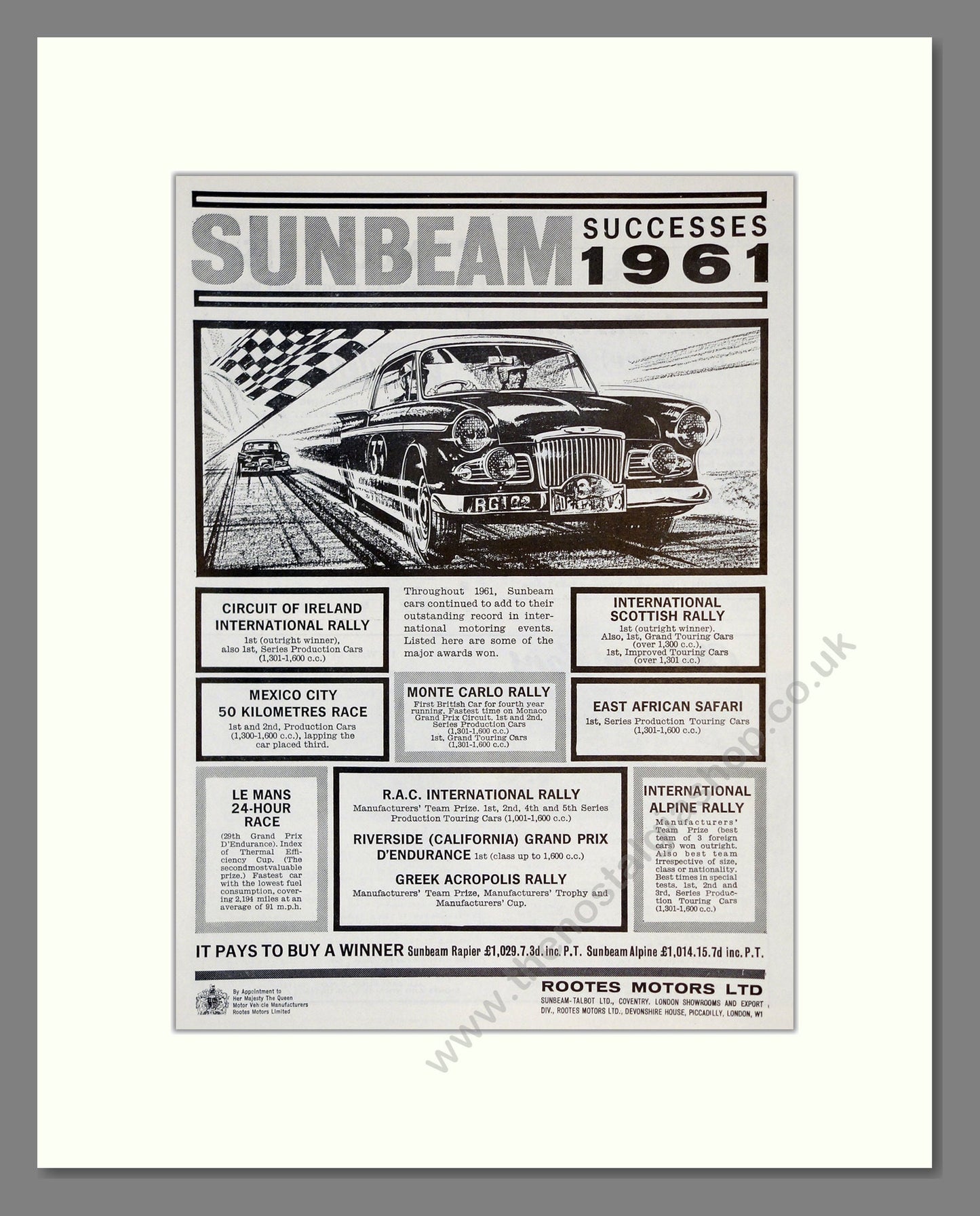 Sunbeam - Rally. Vintage Advert 1961 (ref AD61942)