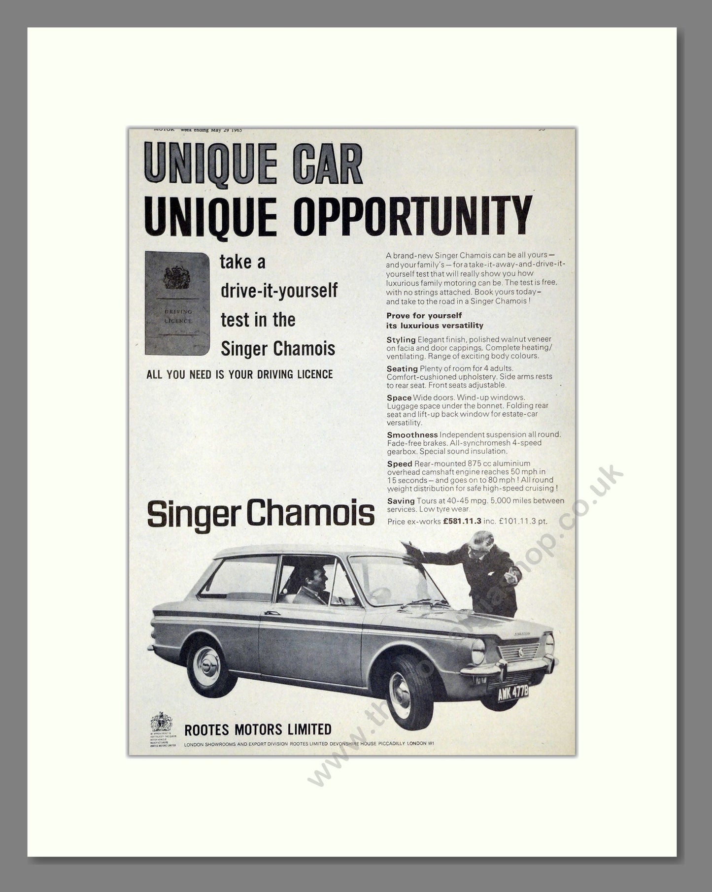 Singer - Chamois. Vintage Advert 1965 (ref AD61978)