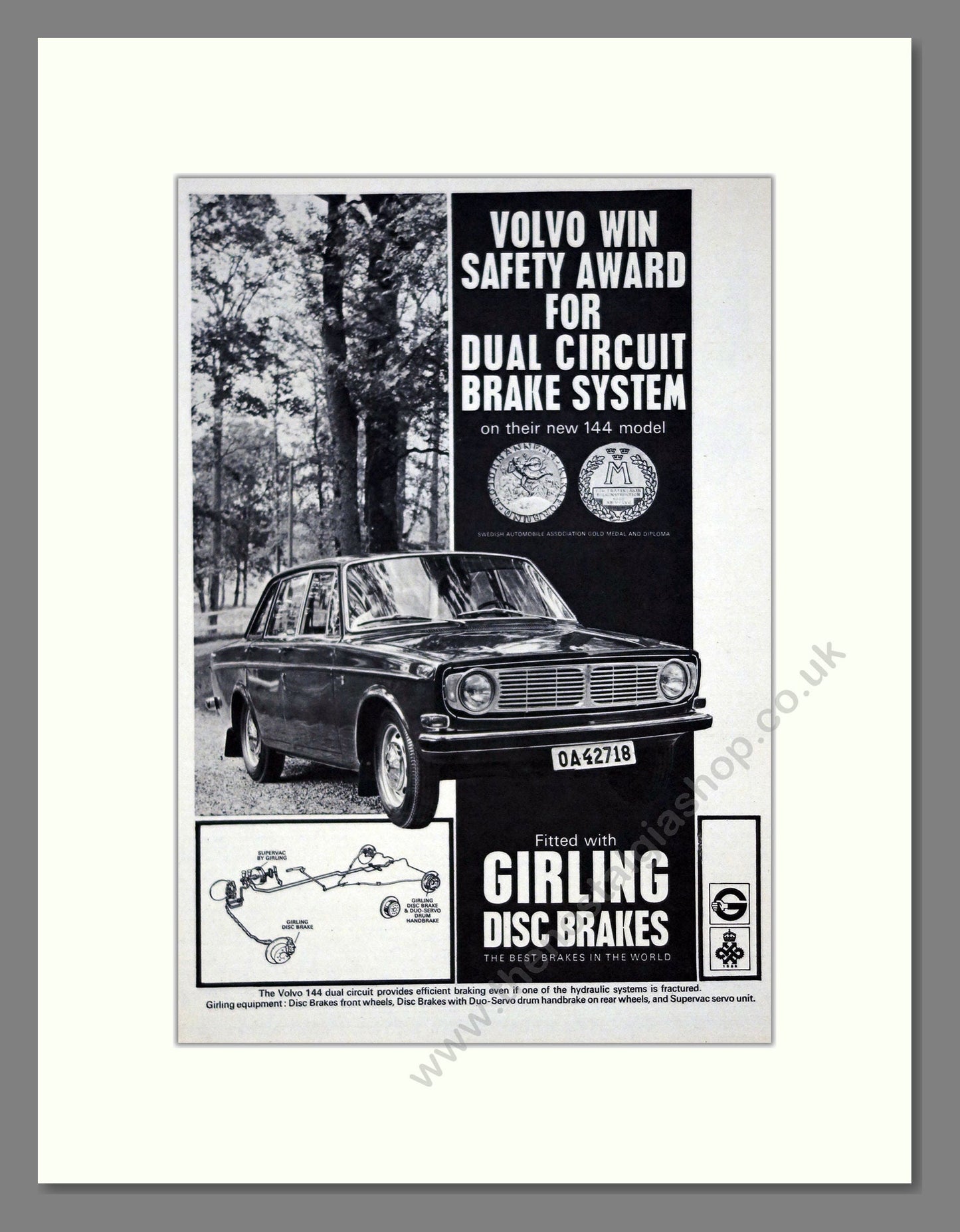 Volvo - 144 Girling Brakes. Vintage Advert 1967 (ref AD62065)