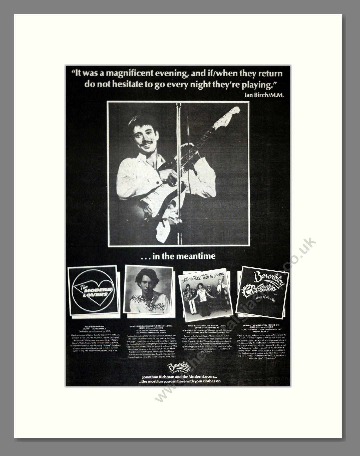Jonathan Richman - 4 Albums. Vintage Advert 1977 (ref AD17982)