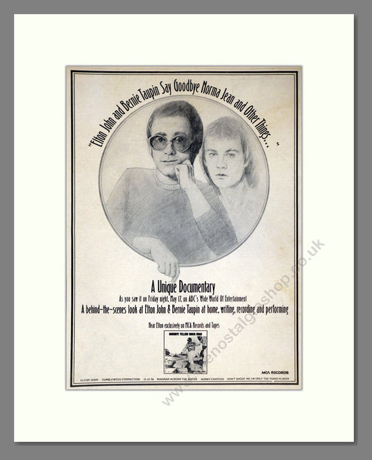 Elton John - Documentary. Vintage Advert 1974 (ref AD301884)