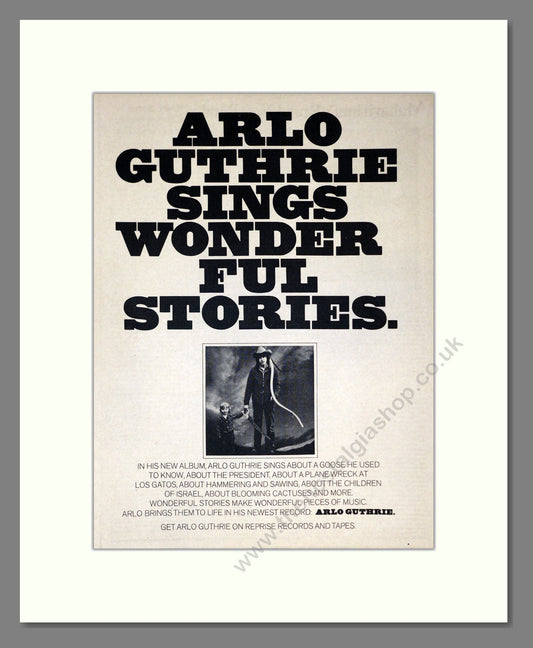 Arlo Guthrie - Wonderful Stories. Vintage Advert 1974 (ref AD301965)