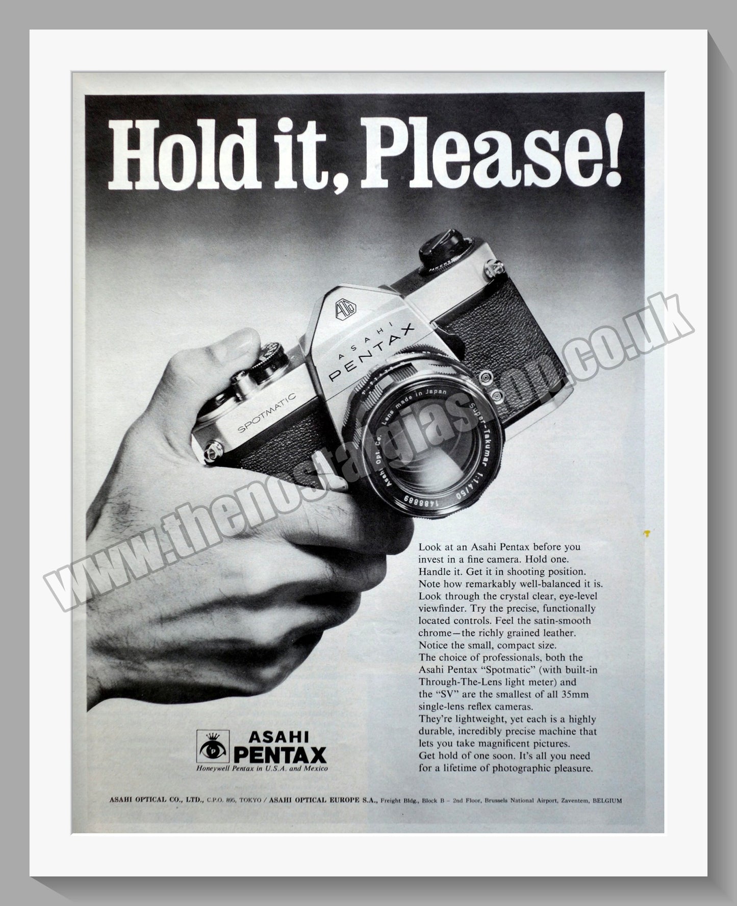 Pentax Asahi Spotmatic SLR Camera. Original Advert 1967 (ref AD300350)