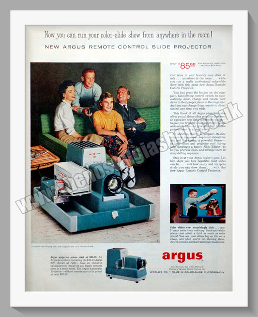 Argus Projector. Original Advert 1957 (ref AD300361)