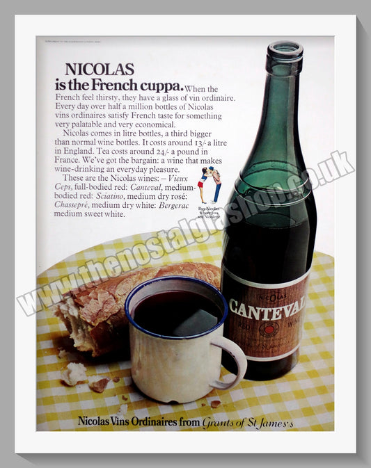Nicolas Canteval Wine. Original  Advert 1968 (ref AD300383)