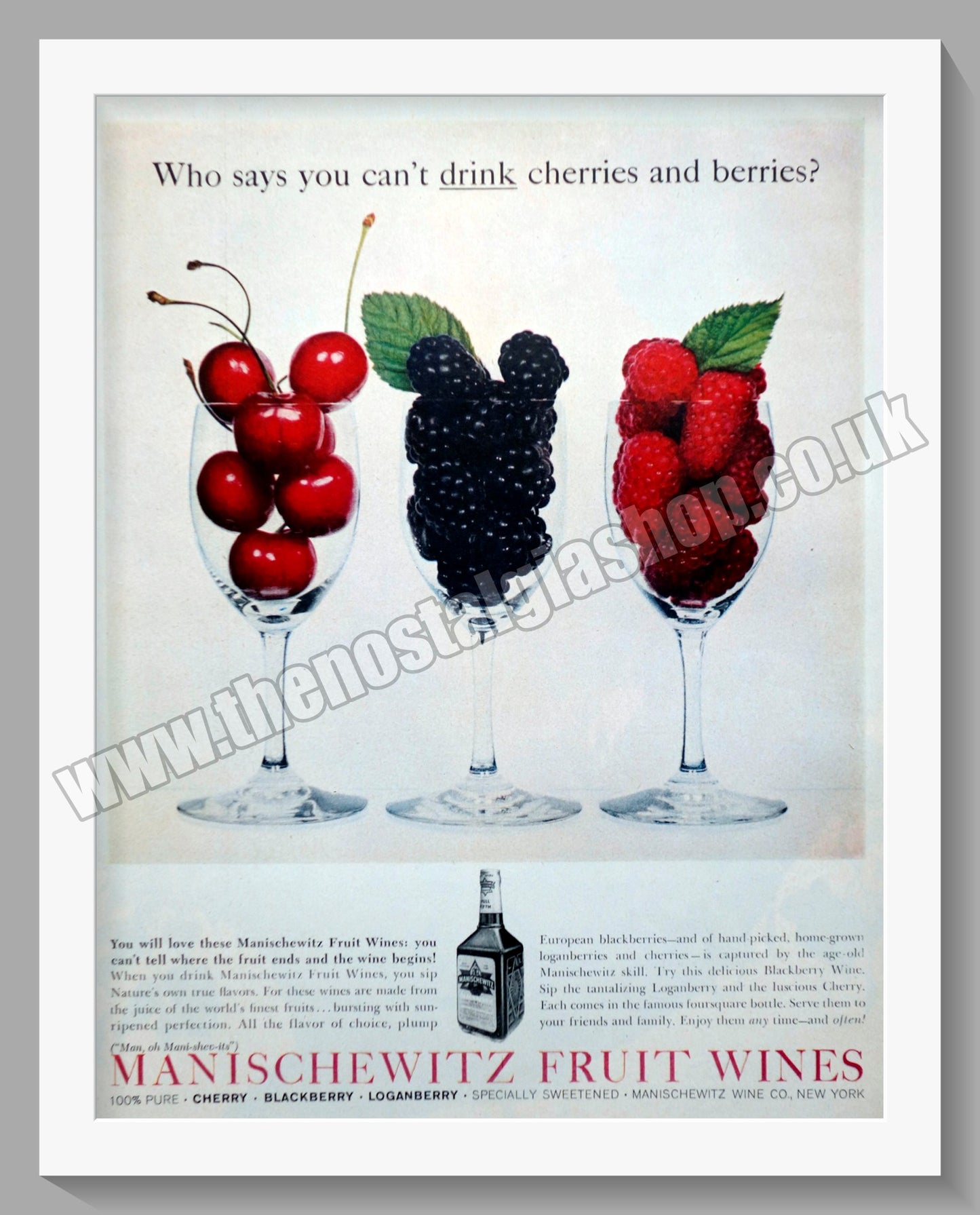 Manischewitz Fruit Wines. Original Advert 1958 (ref AD300417)