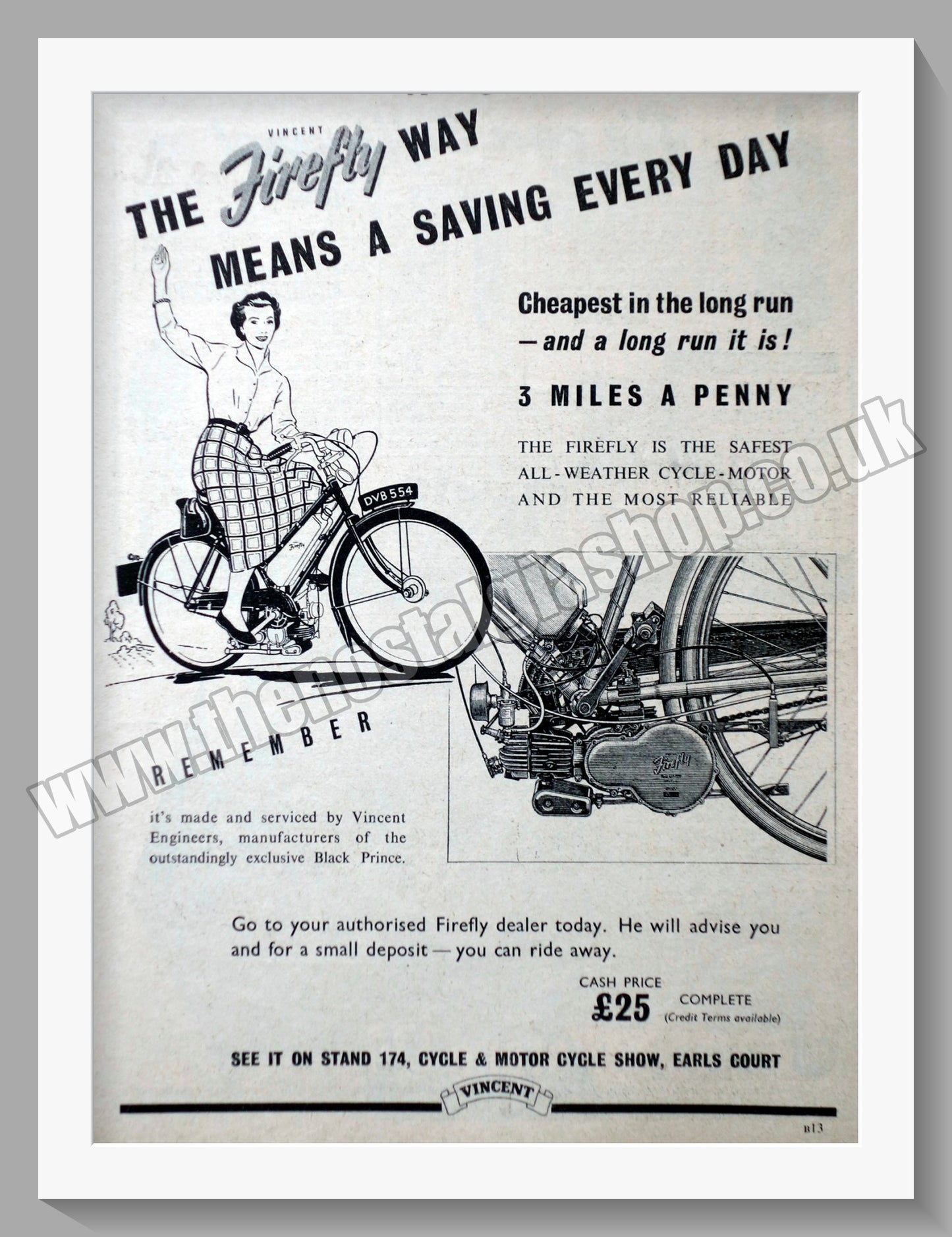 Vincent Firefly Cycle Motor. Vintage Advert 1954 (ref AD56491)