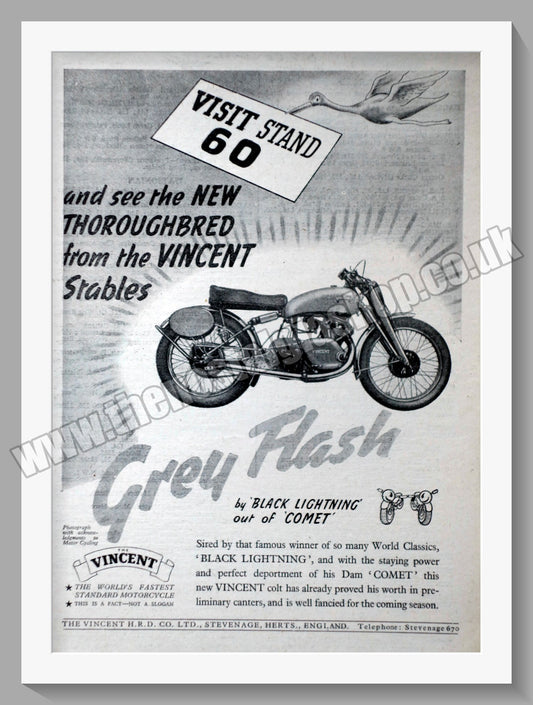 Vincent Grey Flash Motorcycle. Vintage Advert 1949 (ref AD56505)