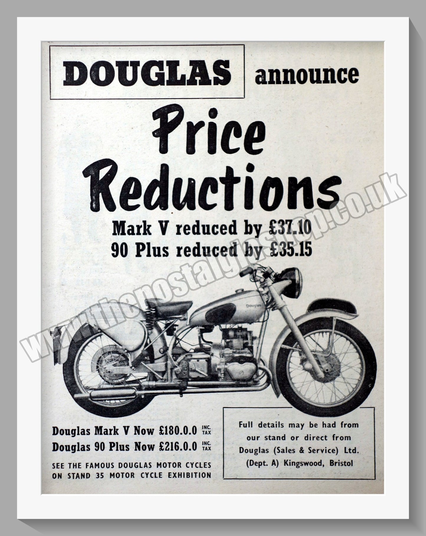 Douglas Mark V Motorcycle Original advert 1953 (ref AD352)