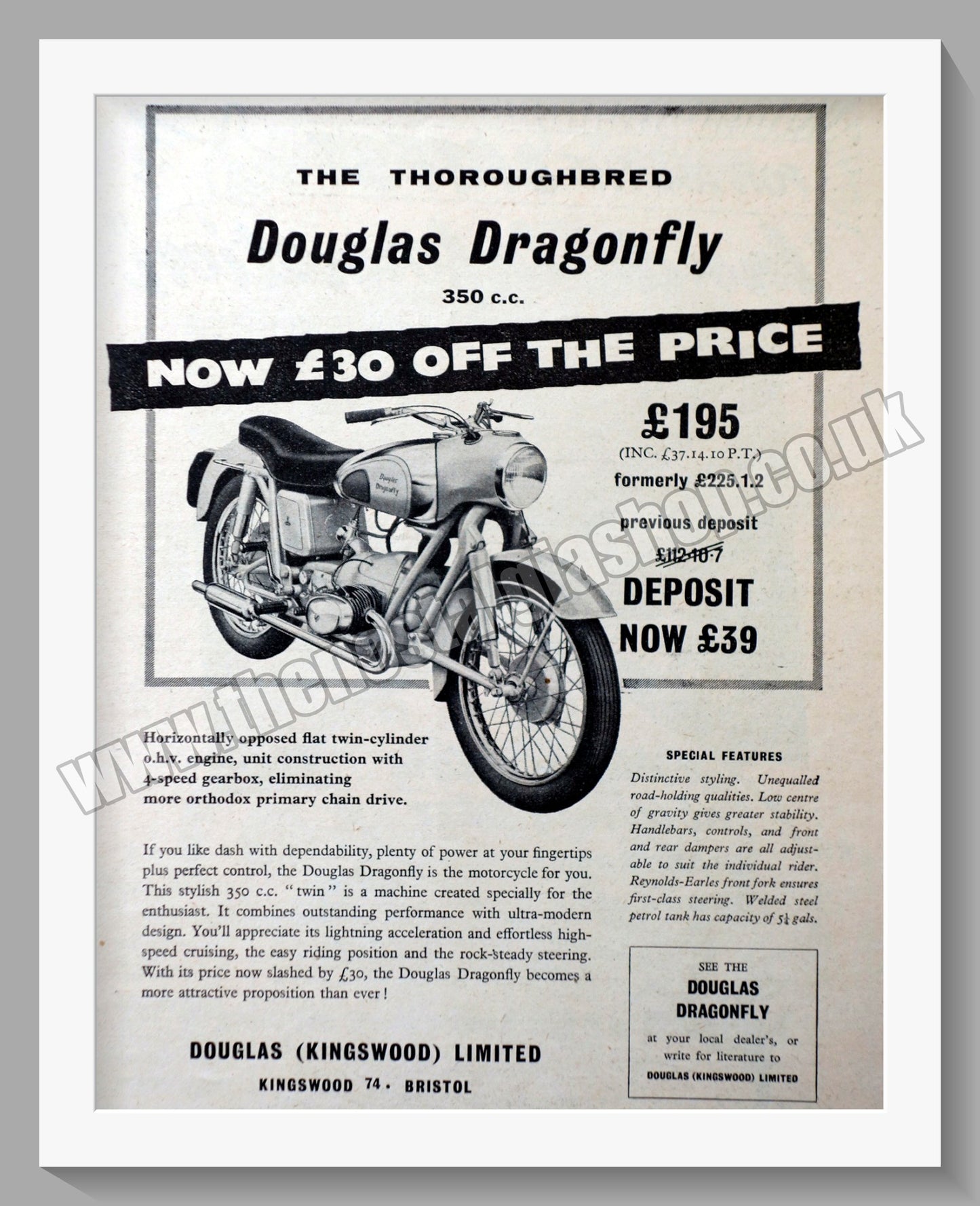 Douglas Dragonfly Motorcycle. Original advert 1957 (ref AD56531)