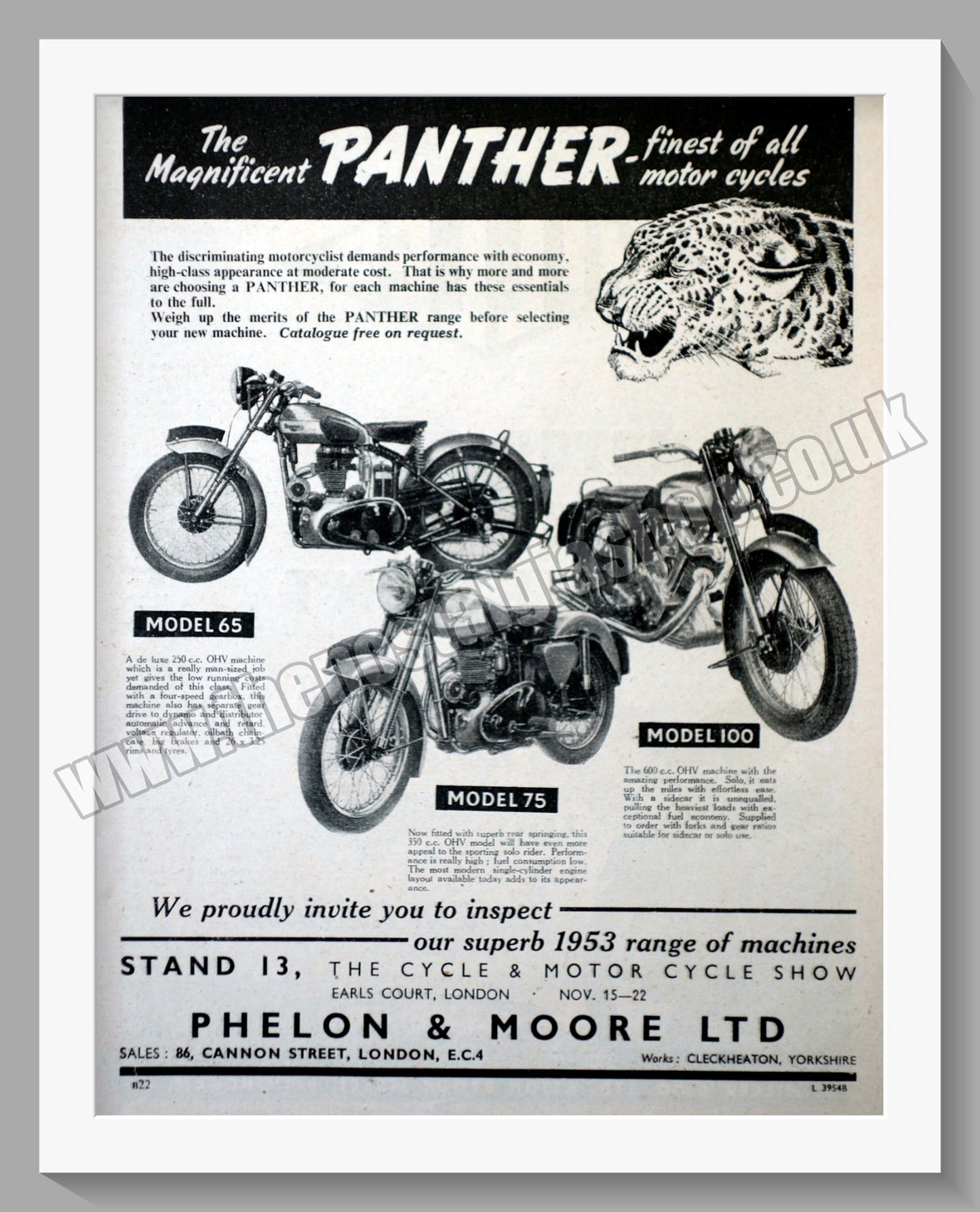 Panther Motorcycle Range. Original Advert 1952 (ref AD56545)