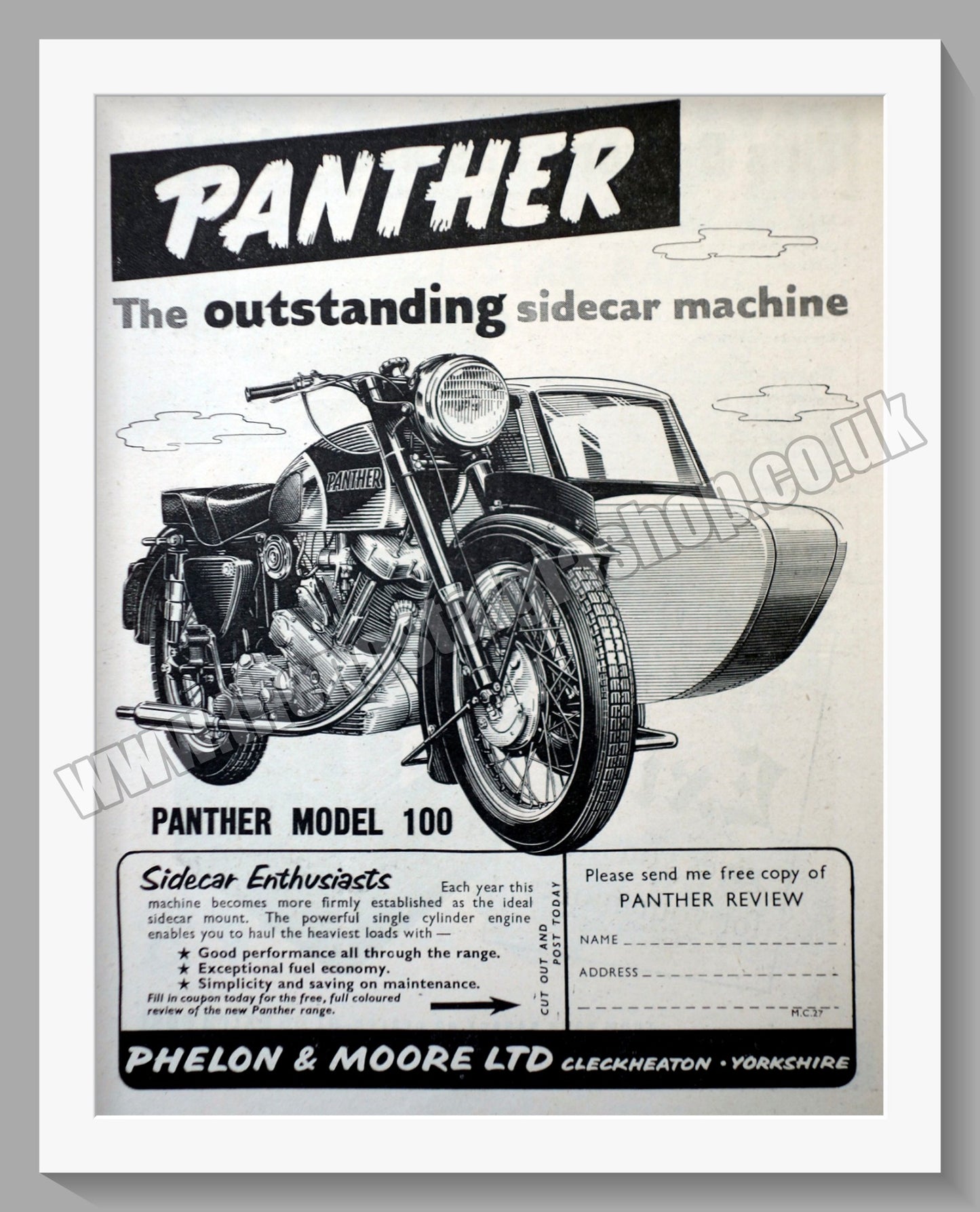 Panther Model 100 Motorcycle. Original Advert 1955 (ref AD56543)