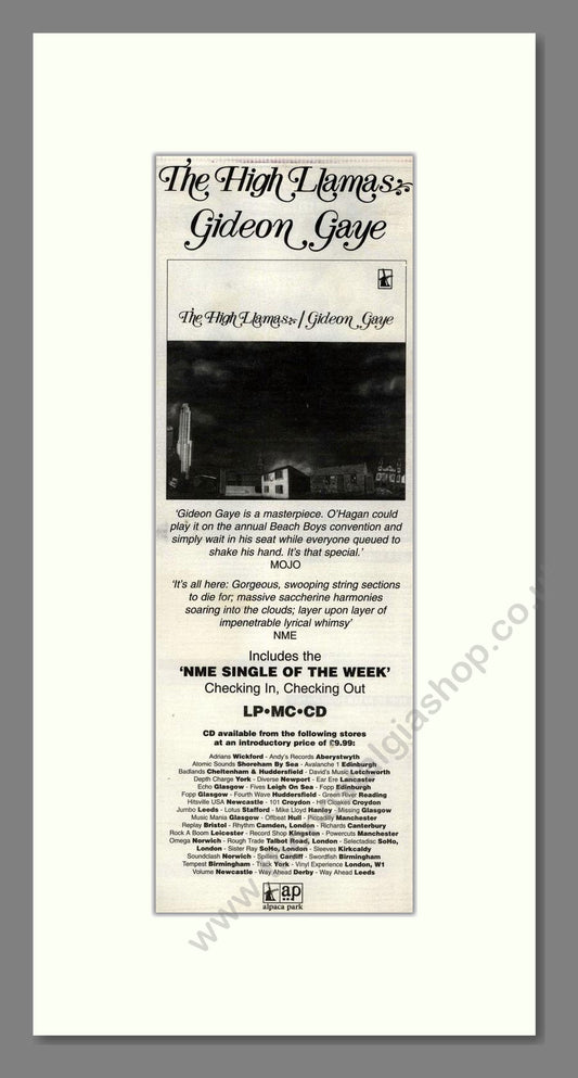 High Llamas (The)  - Gideon Gaye. Vintage Advert 1995 (ref AD201721)