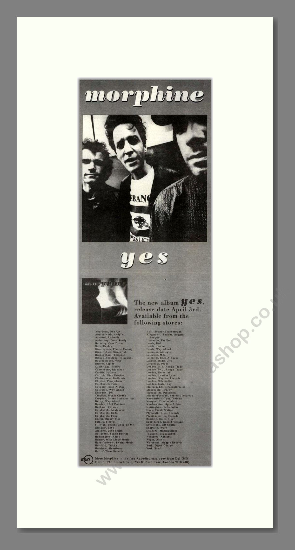 Morphine - Yes. Vintage Advert 1995 (ref AD201725)