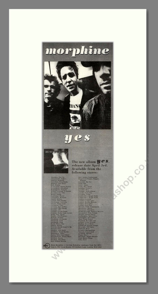 Morphine - Yes. Vintage Advert 1995 (ref AD201725)