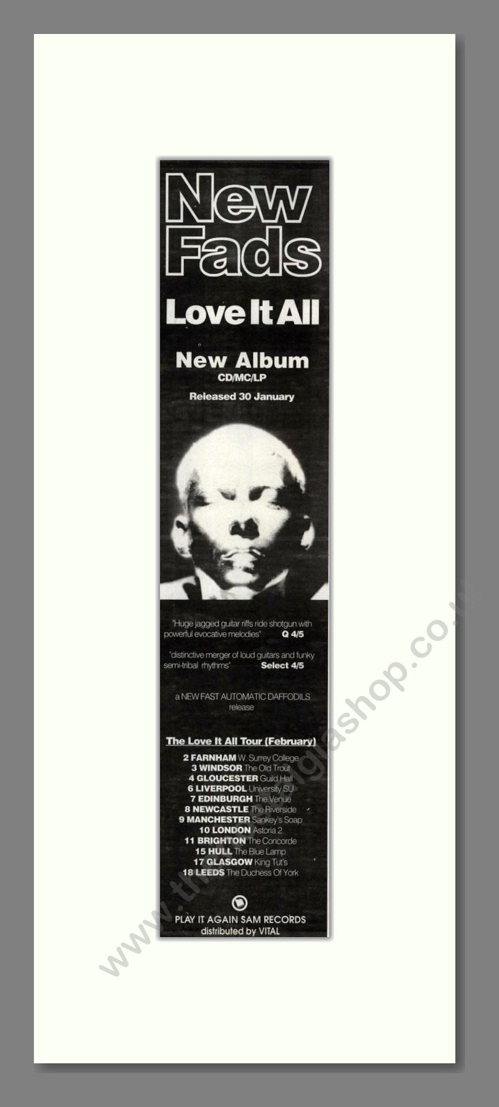 New Fads - Love It All. Vintage Advert 1995 (ref AD201726)