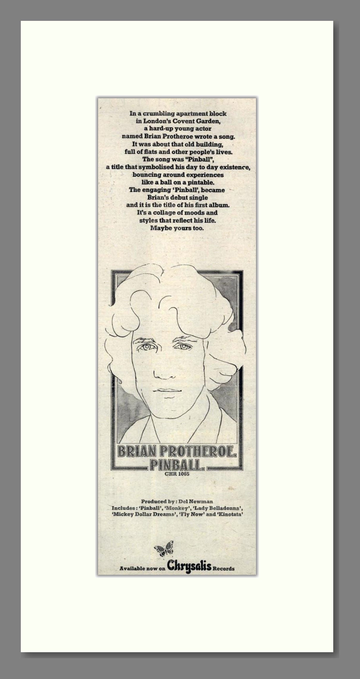Brian Protheroe - Pinball. Vintage Advert 1974 (ref AD201733)