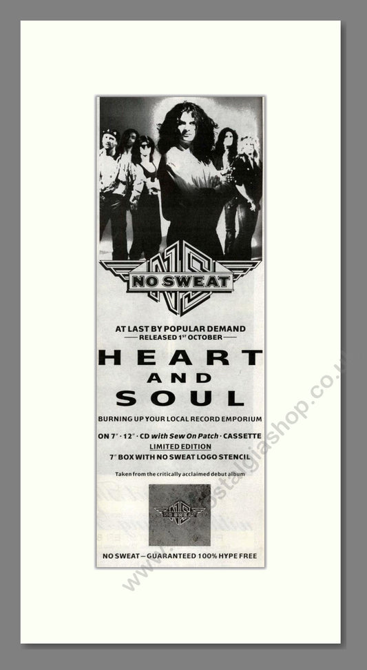 No Sweat - Heart And Soul. Vintage Advert 1990 (ref AD201737)