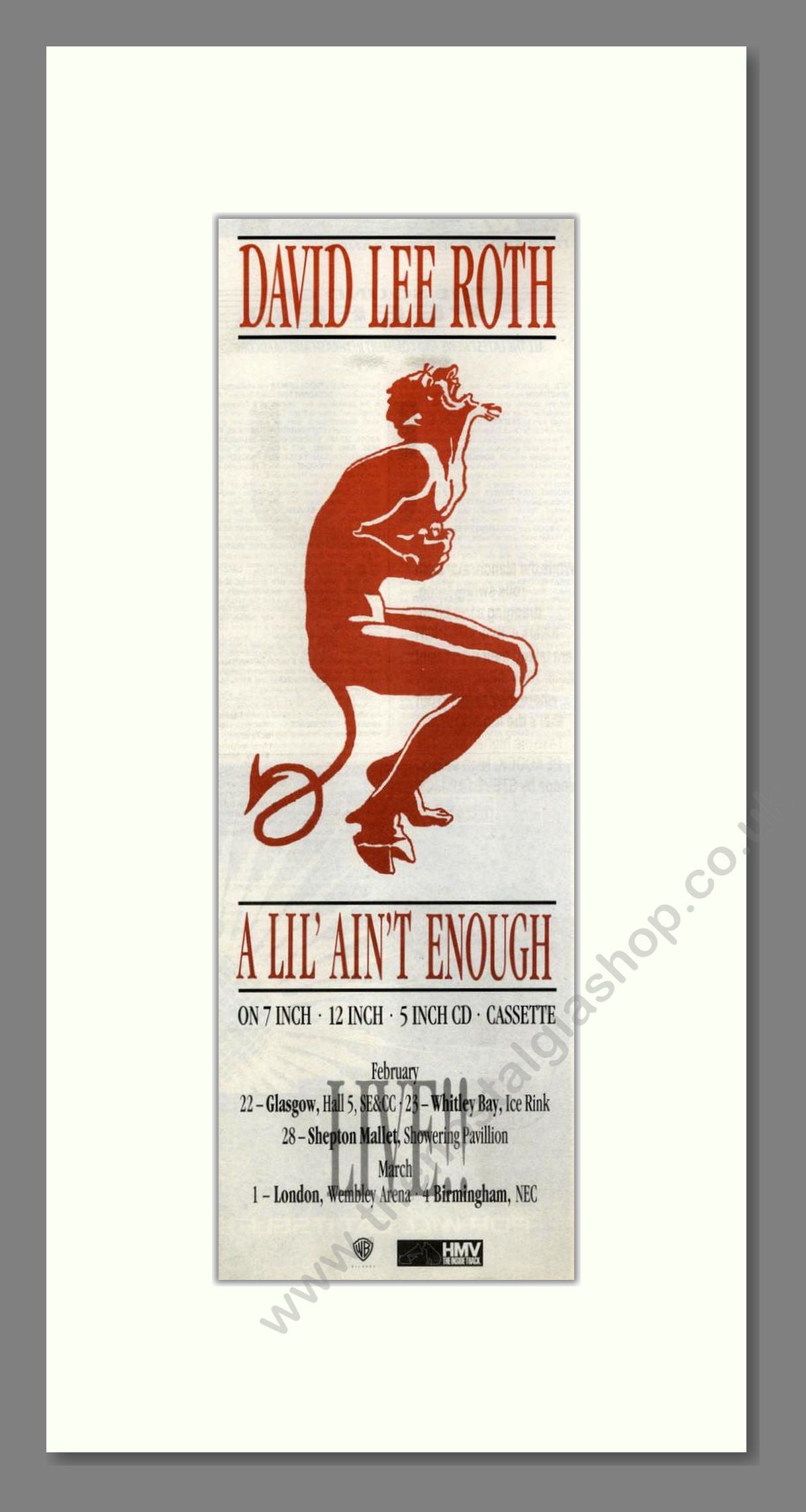 David Lee Roth - A Lil' Ain't Enough. Vintage Advert 1991 (ref AD201738)