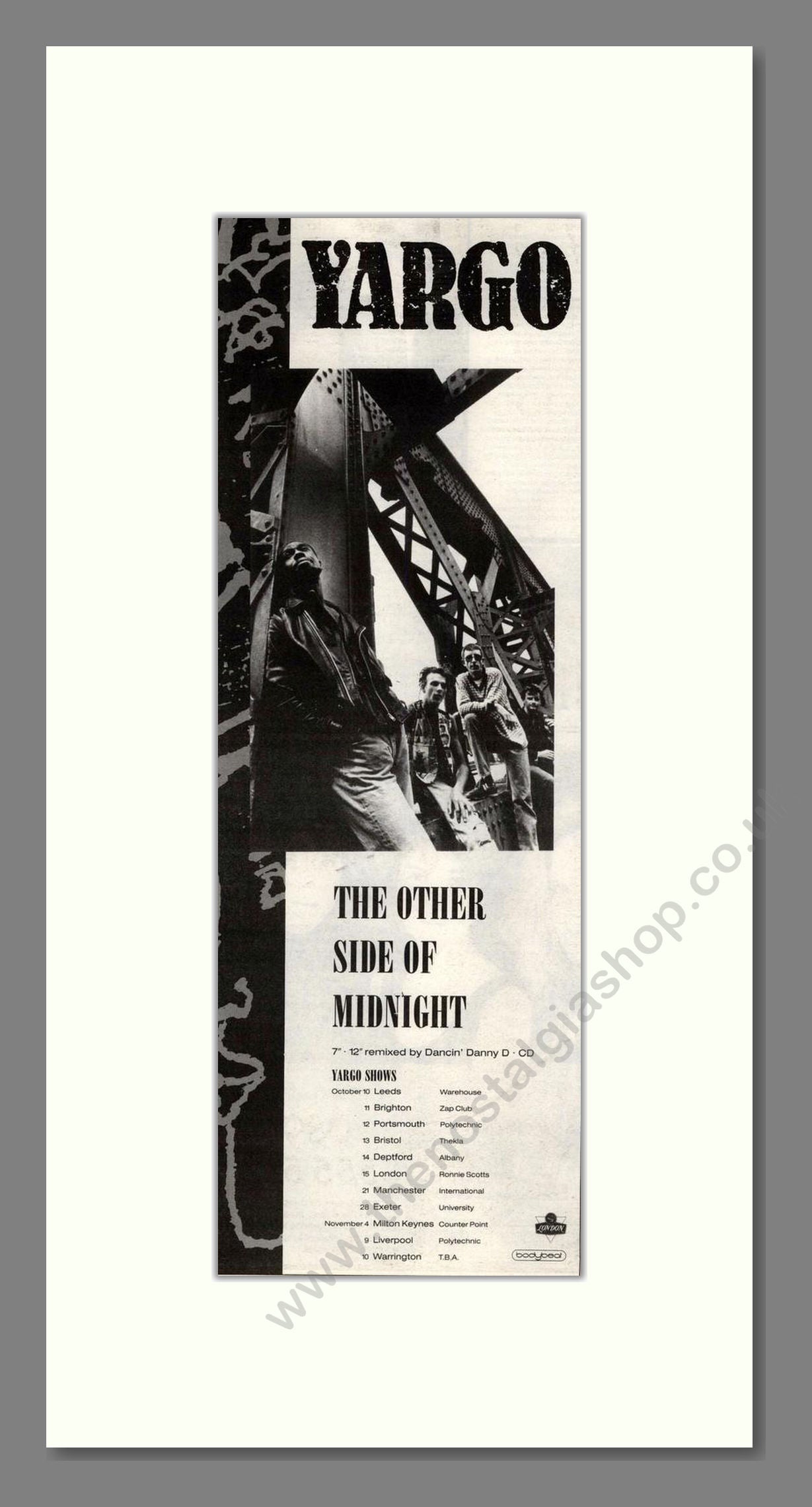 Yargo - The Other Side Of Midnight. Vintage Advert 1989 (ref AD201742)