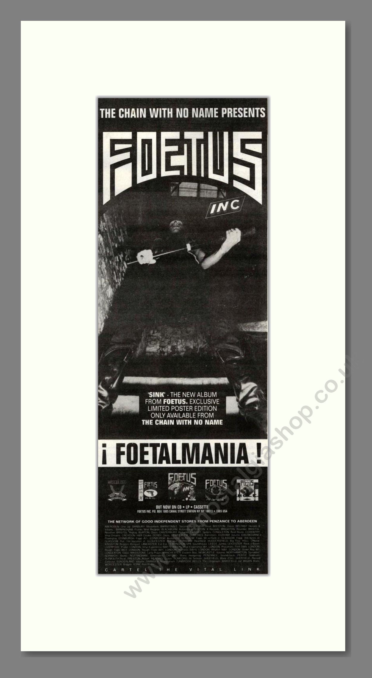 Foetus - Foetalmania. Vintage Advert 1990 (ref AD201750)