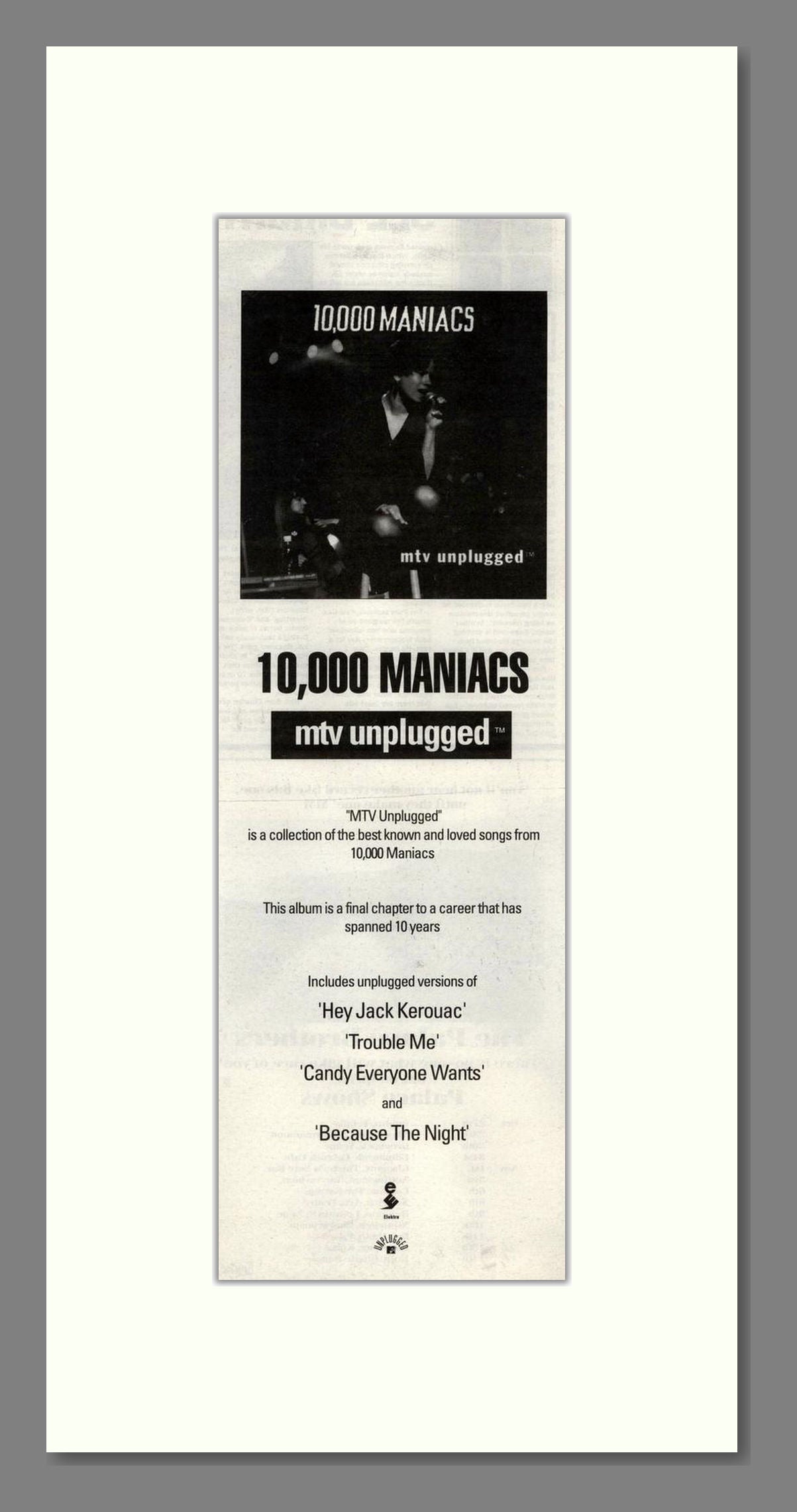 10,000 Maniacs - MTV Unplugged. Vintage Advert 1993 (ref AD201755)