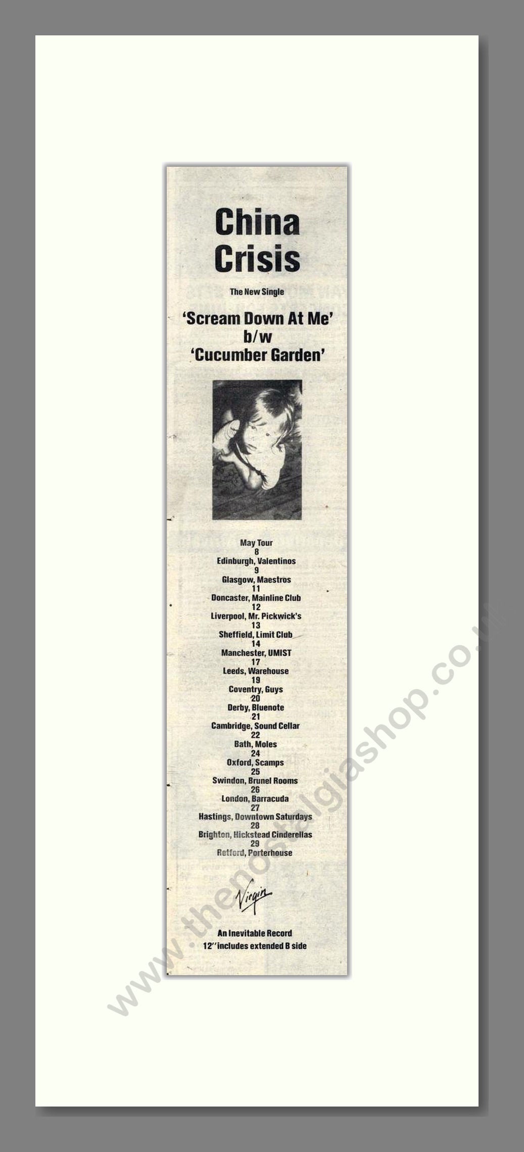 China Crisis - Scream Down At Me. Vintage Advert 1982 (ref AD201761)