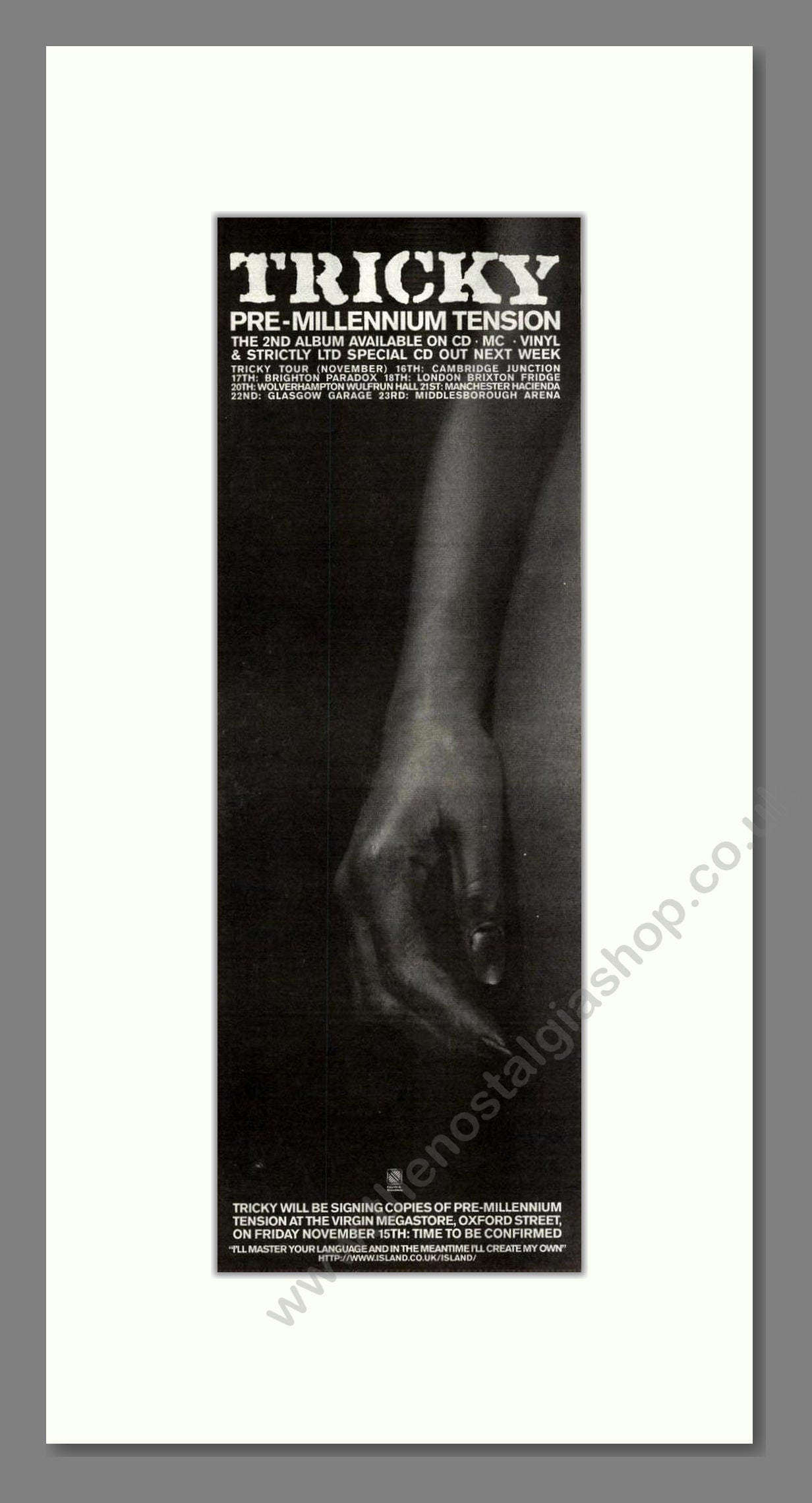 Tricky - Pre-Millennium Tension. Vintage Advert 1996 (ref AD201766)