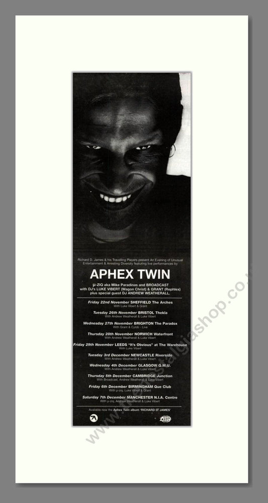 Aphex Twin - UK Tour. Vintage Advert 1996 (ref AD201767)