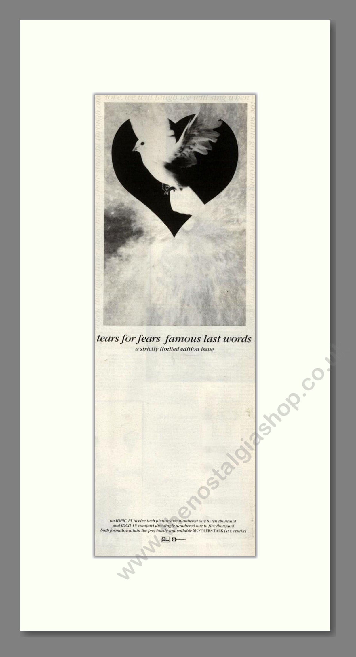 Tears For Fears - Famous Last Words. Vintage Advert 1990 (ref AD201787)