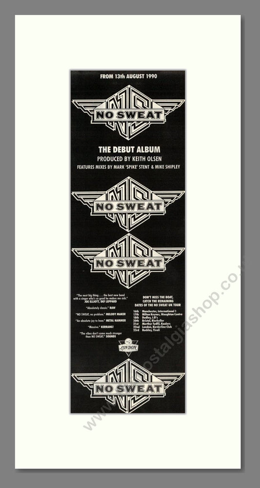 No Sweat - Debut Album. Vintage Advert 1990 (ref AD201790)