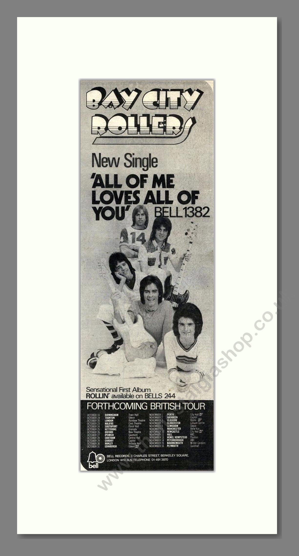 Bay City Rollers - All Of Me Loves All Of You. Vintage Advert 1974 (ref AD201806)