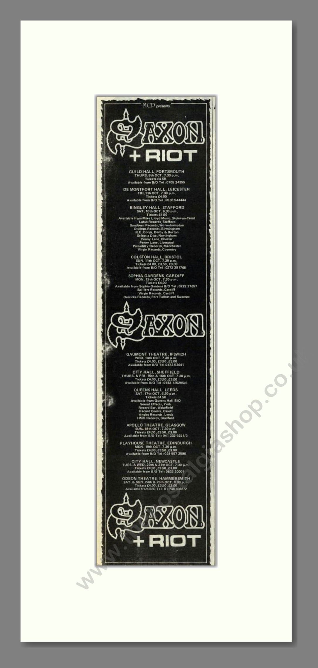 Saxon - UK Tour. Vintage Advert 1981 (ref AD201811)