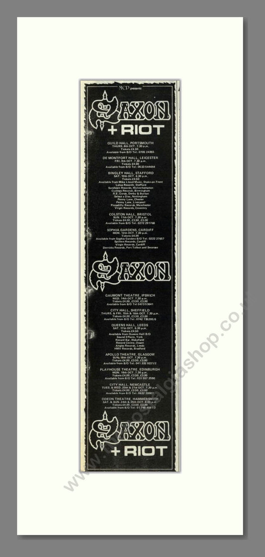 Saxon - UK Tour. Vintage Advert 1981 (ref AD201811)