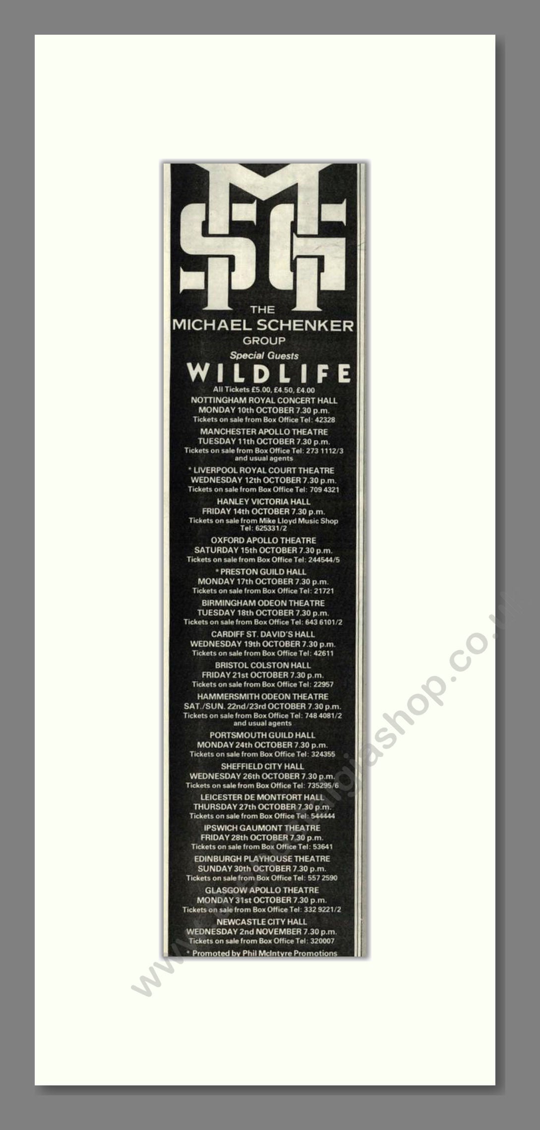 Michael Schenker - UK Tour. Vintage Advert 1983 (ref AD201812)