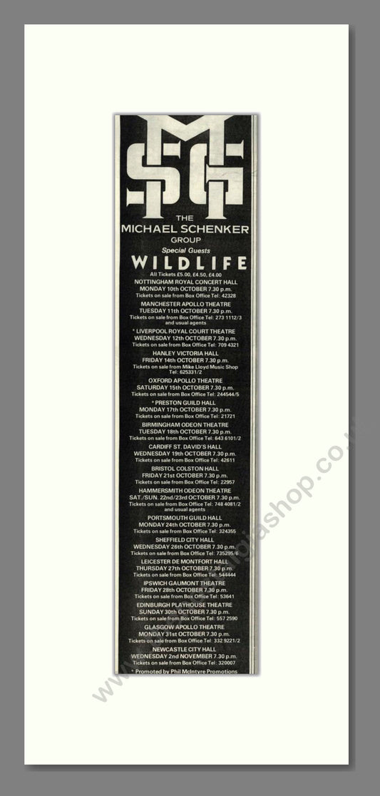 Michael Schenker - UK Tour. Vintage Advert 1983 (ref AD201812)