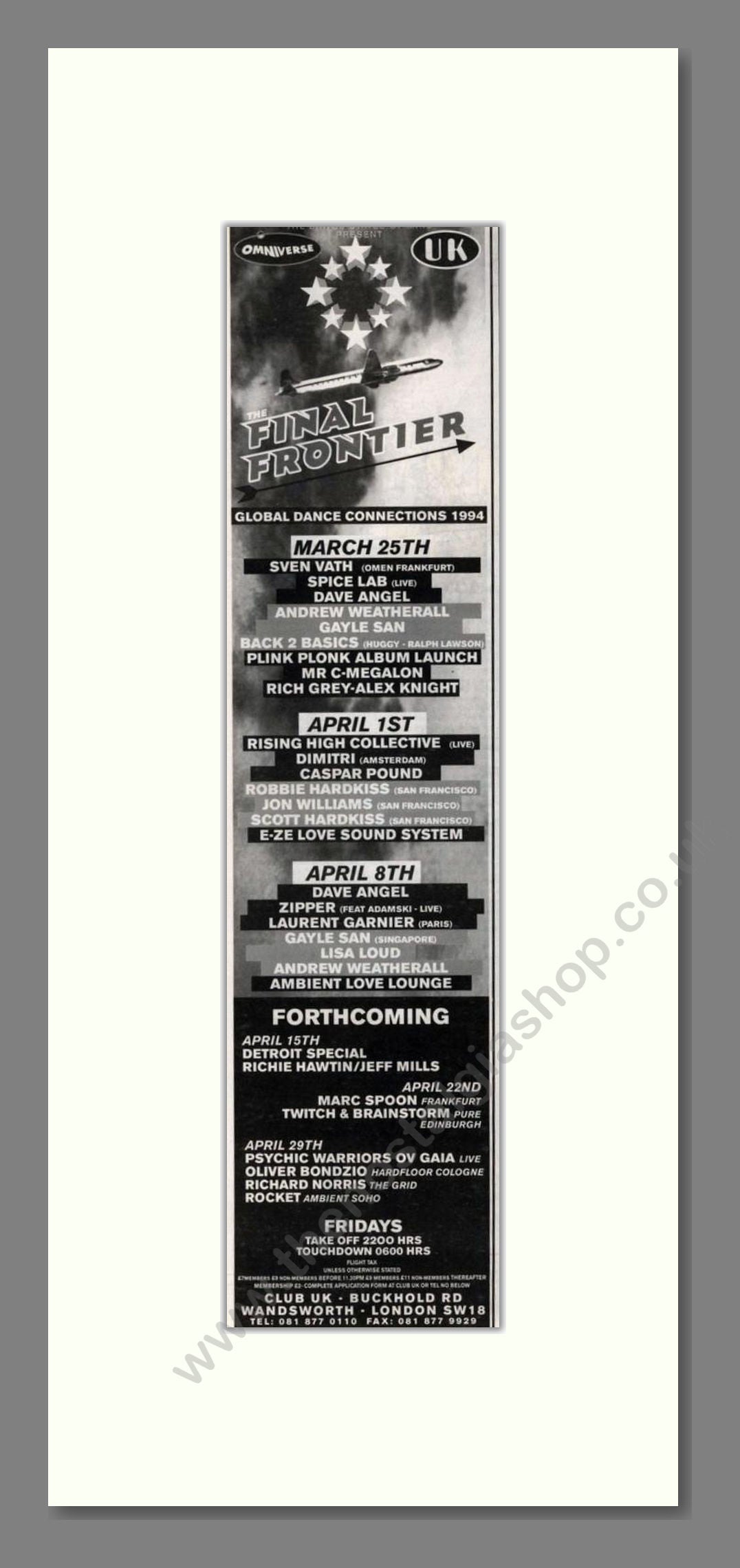 Final Frontier - UK Tour. Vintage Advert 1994 (ref AD201814)