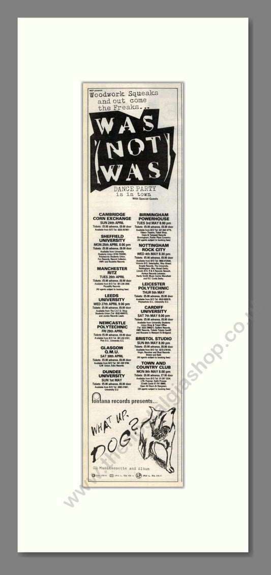 Was (Not Was) - UK Tour. Vintage Advert 1988 (ref AD201817)