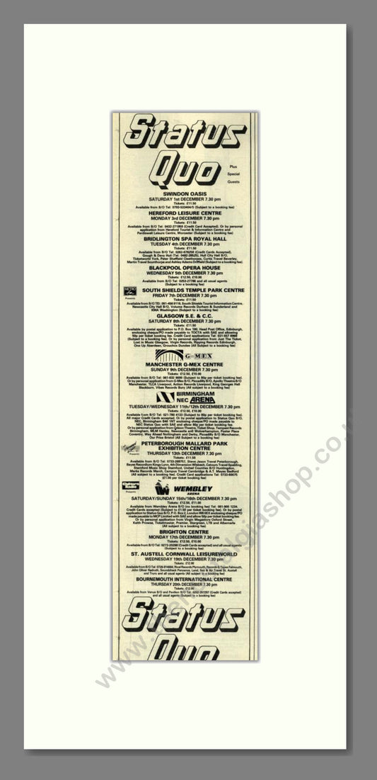 Status Quo - UK Tour. Vintage Advert 1990 (ref AD201819)