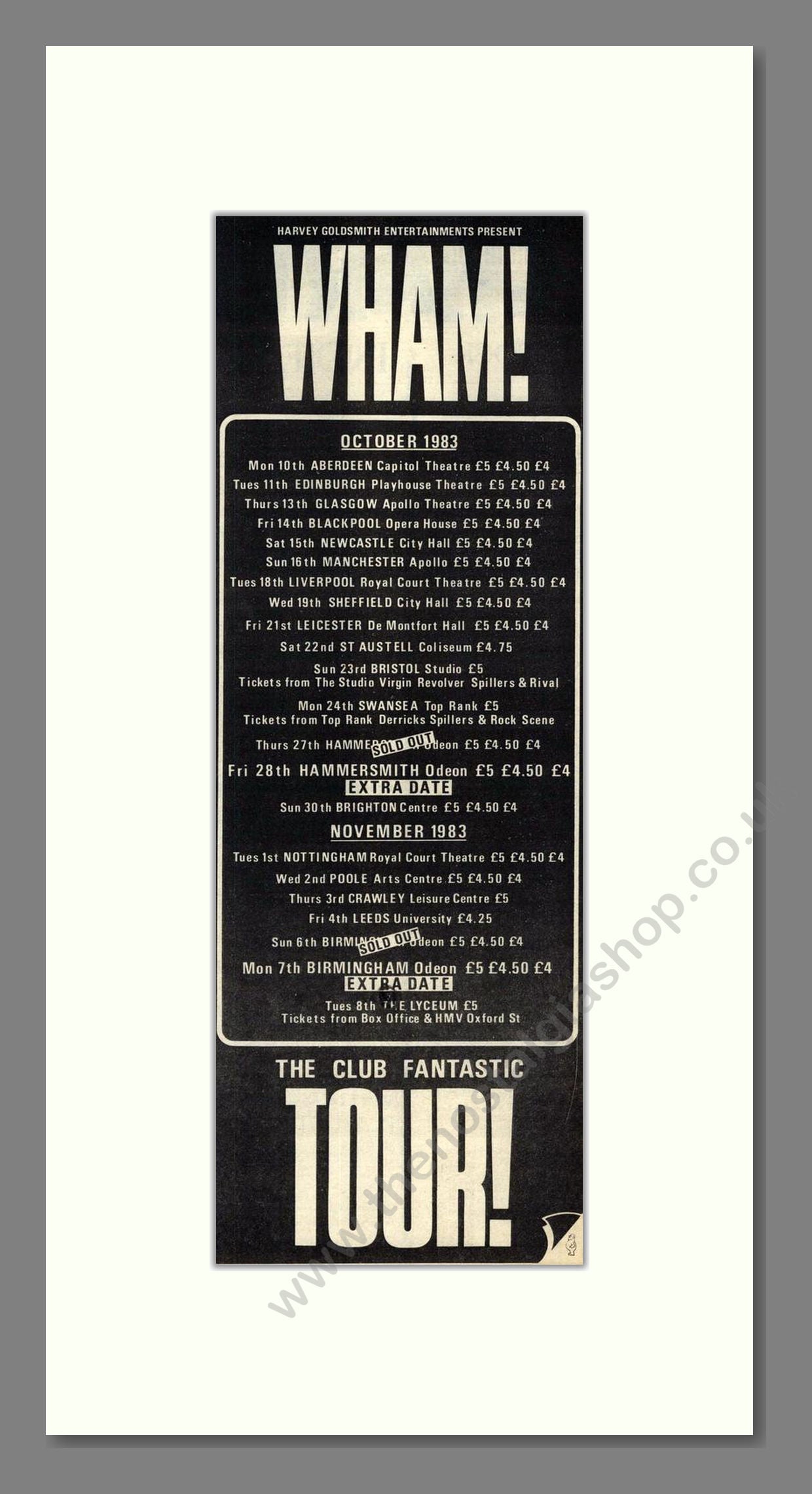 Wham! - UK Tour. Vintage Advert 1983 (ref AD201825)