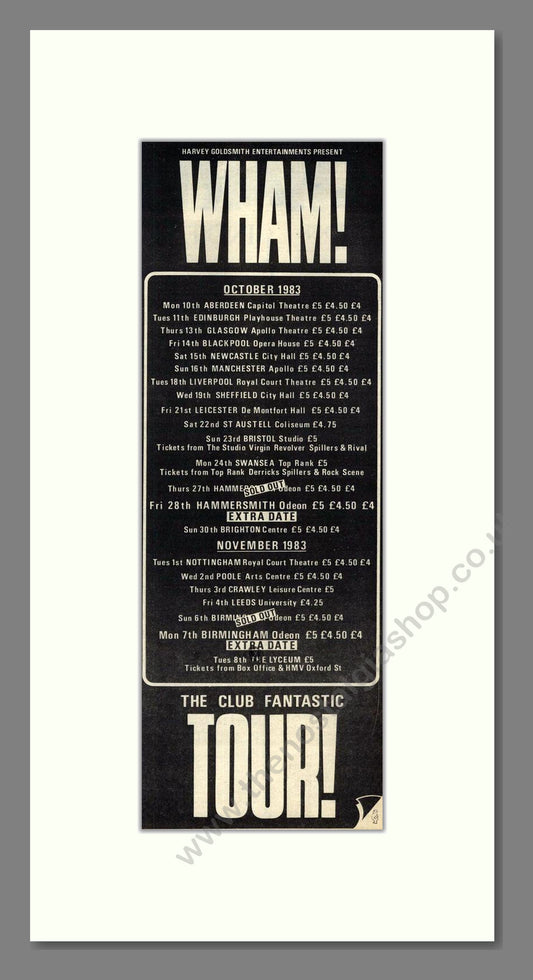 Wham! - UK Tour. Vintage Advert 1983 (ref AD201825)